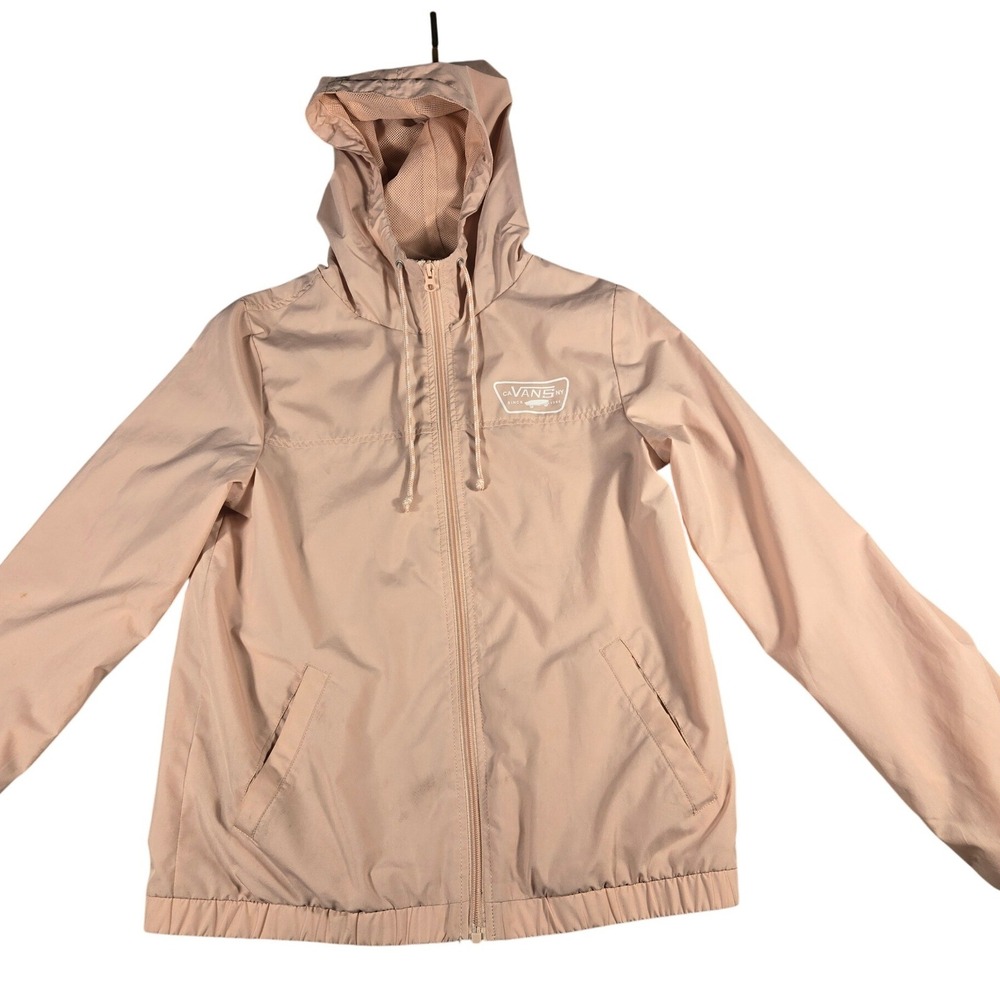 Vans Womens Windbreaker Jacket Peach Pink Full Zip Hooded Mesh Lined Small